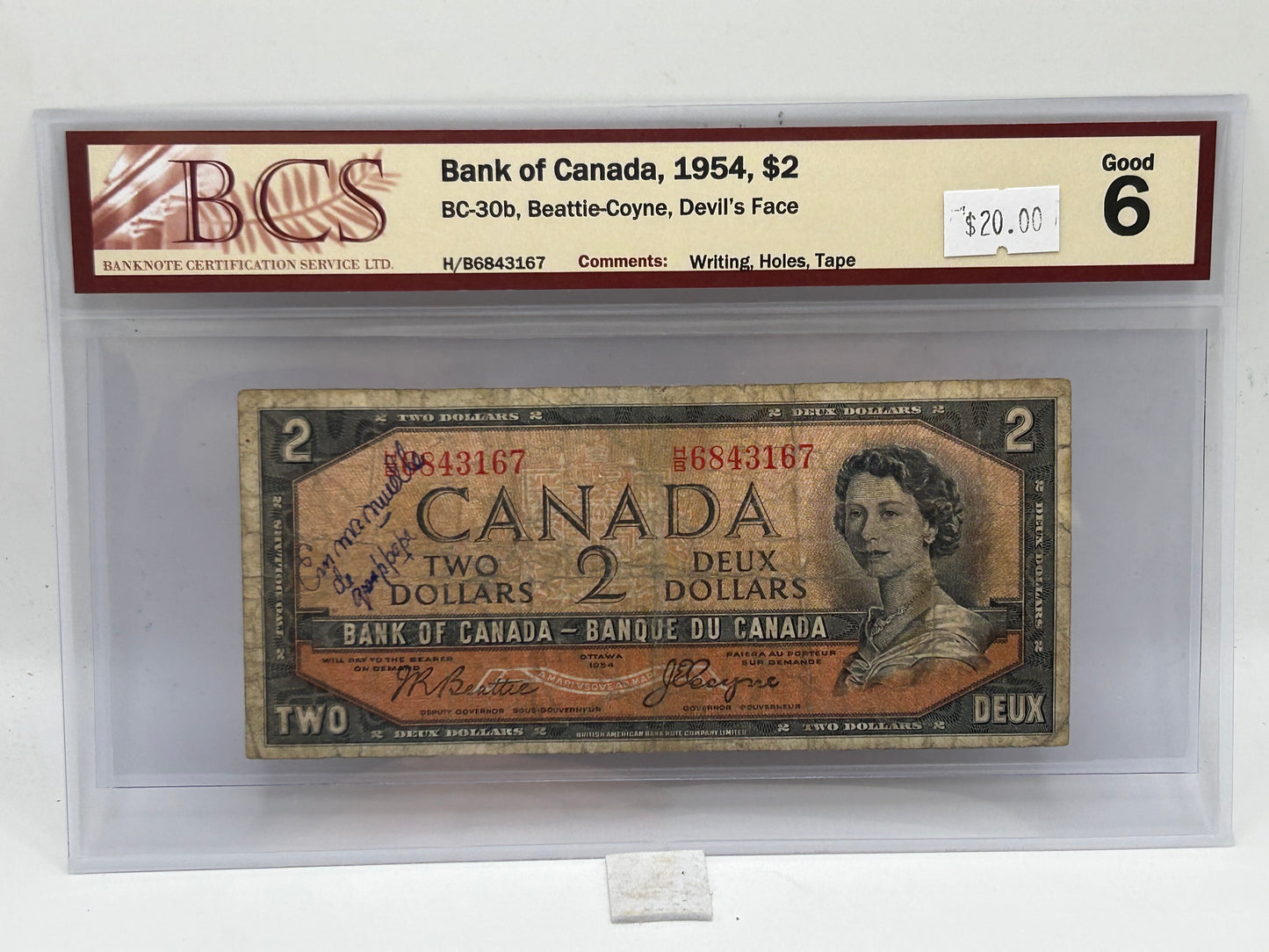 1954 Bank of Canada $2 BC-30b Beattie-Coyne Devil's Face BCS Good 6 - Obverse