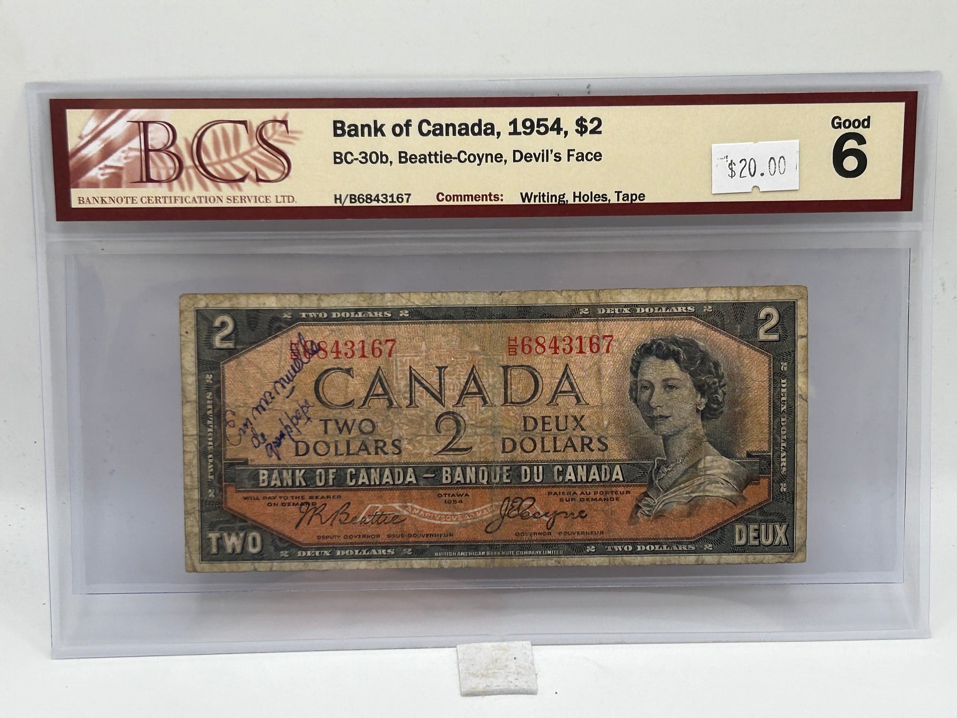 1954 Bank of Canada $2 BC-30b Beattie-Coyne Devil's Face BCS Good 6 - Obverse