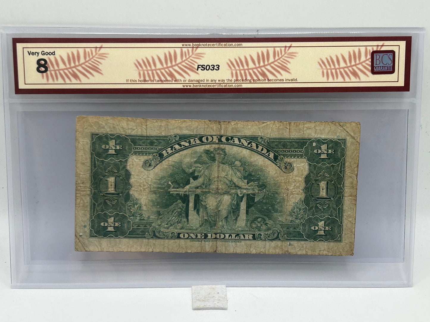 1935 Bank of Canada $1 BC-1 Osborne-Towers English Series A Check Letter D BCS Very Good 8 - Reverse