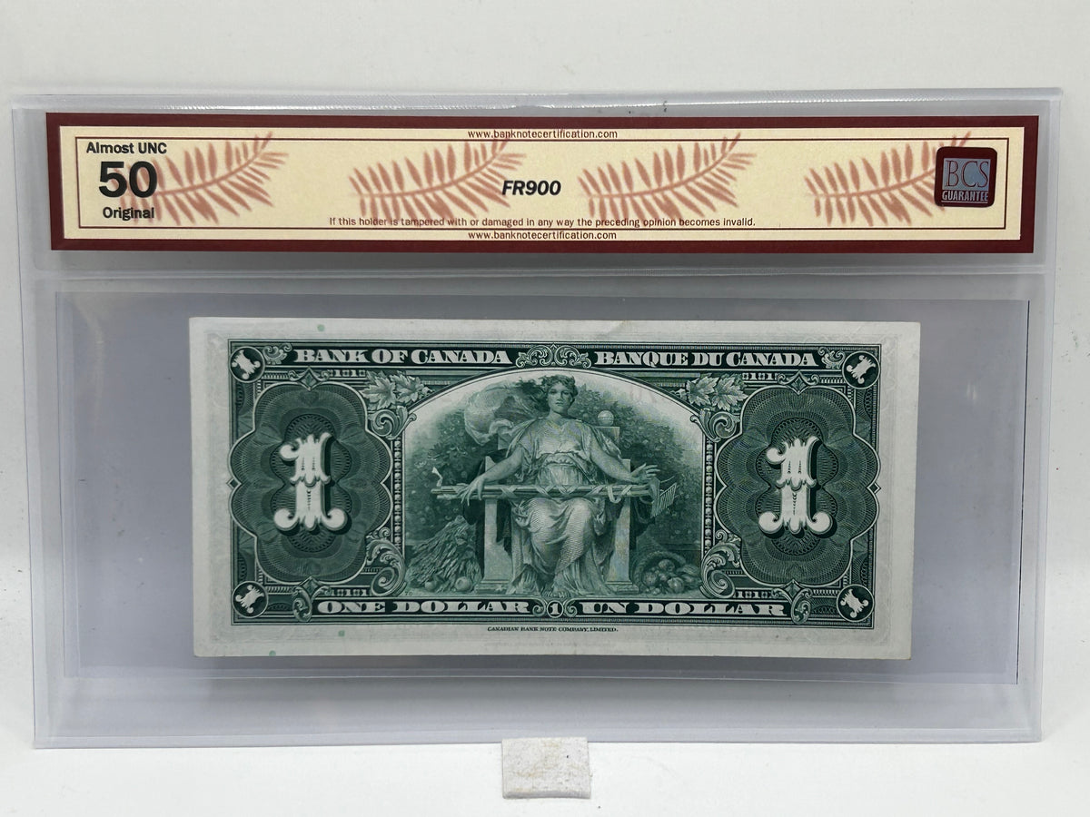 1937 Bank of Canada $1 BC-21d Coyne-Towers BCS Almost UNC 50 Original - Reverse