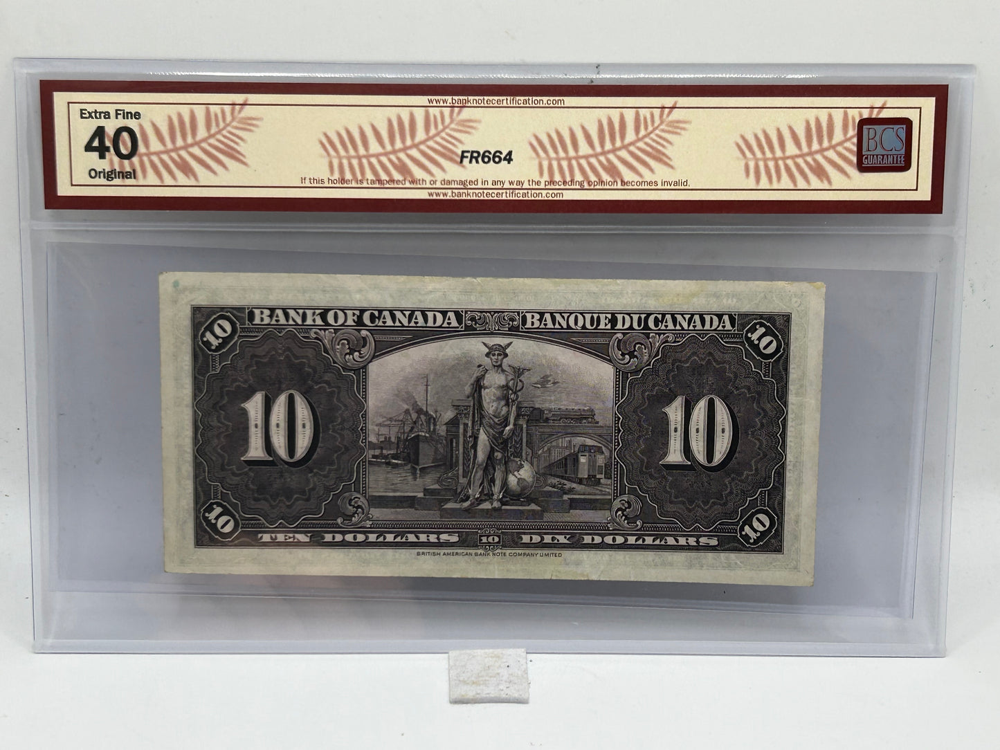 1937 Bank of Canada $10 BC-24b Gordon-Towers BCS Extra Fine 40 Original - Reverse