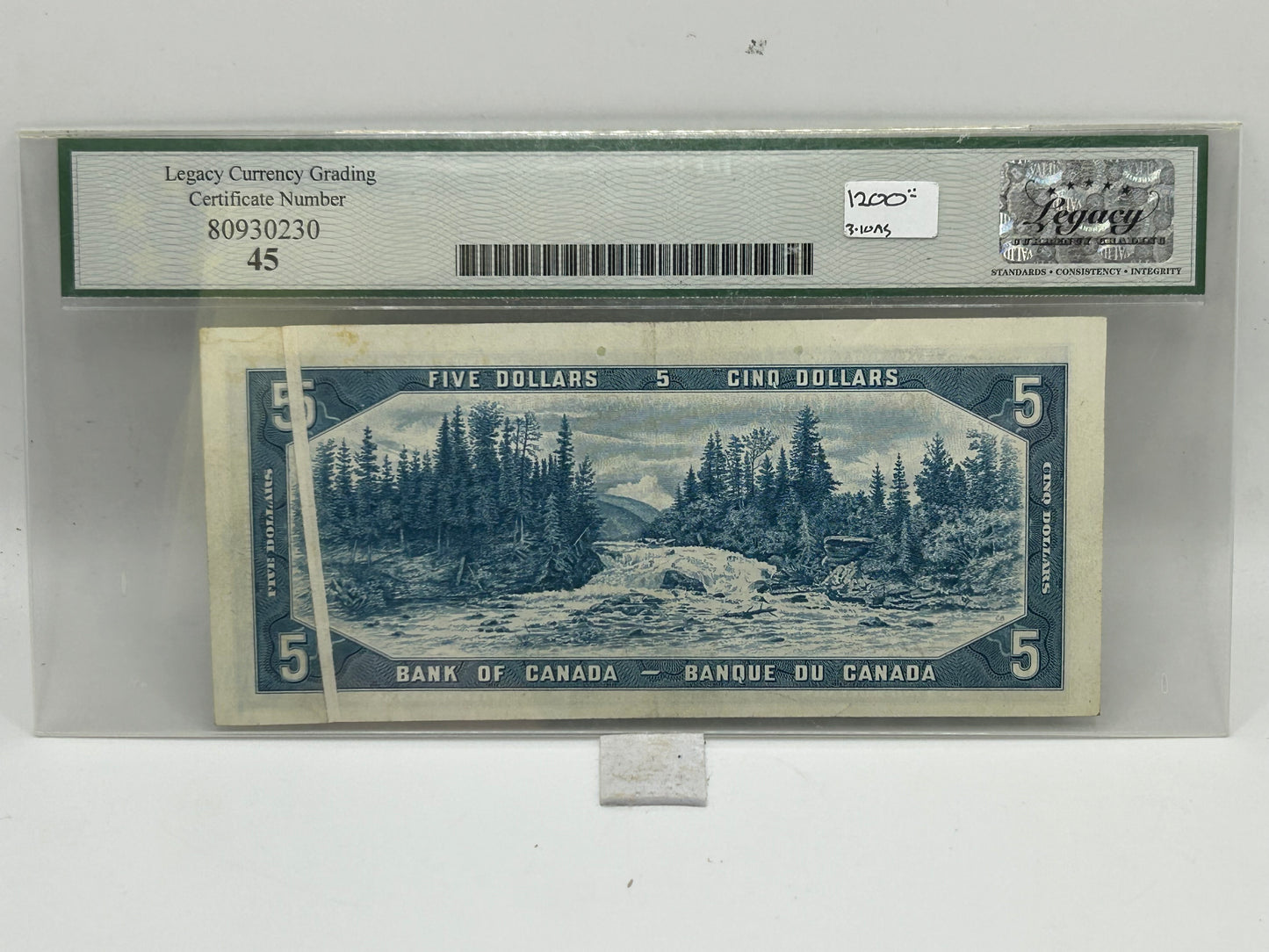 1954 Bank of Canada $5 Error BC-39a Beattie-Coyne Gutter Fold on Back Legacy Extremely Fine 45 - Reverse