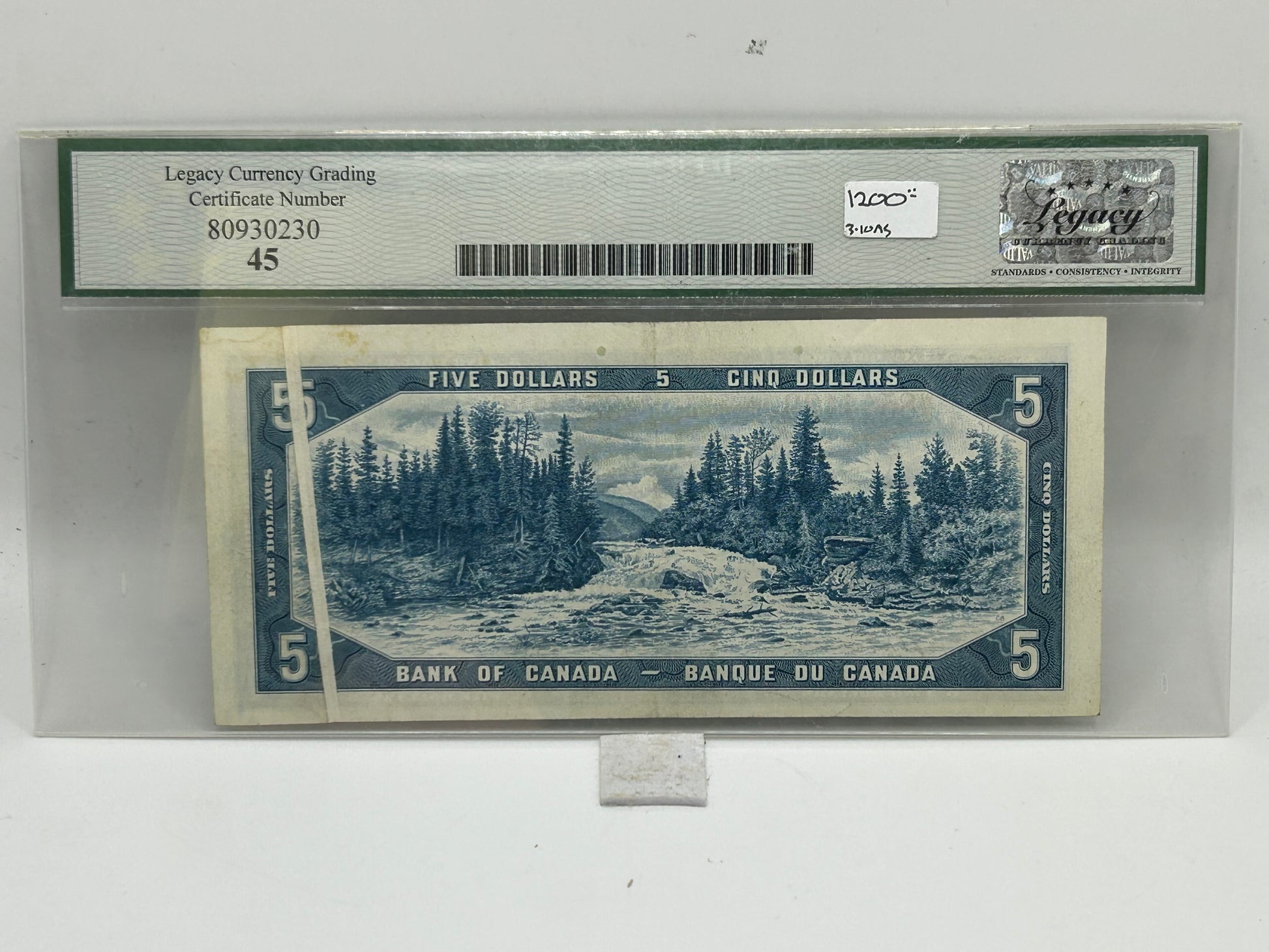 1954 Bank of Canada $5 Error BC-39a Beattie-Coyne Gutter Fold on Back Legacy Extremely Fine 45 - Reverse