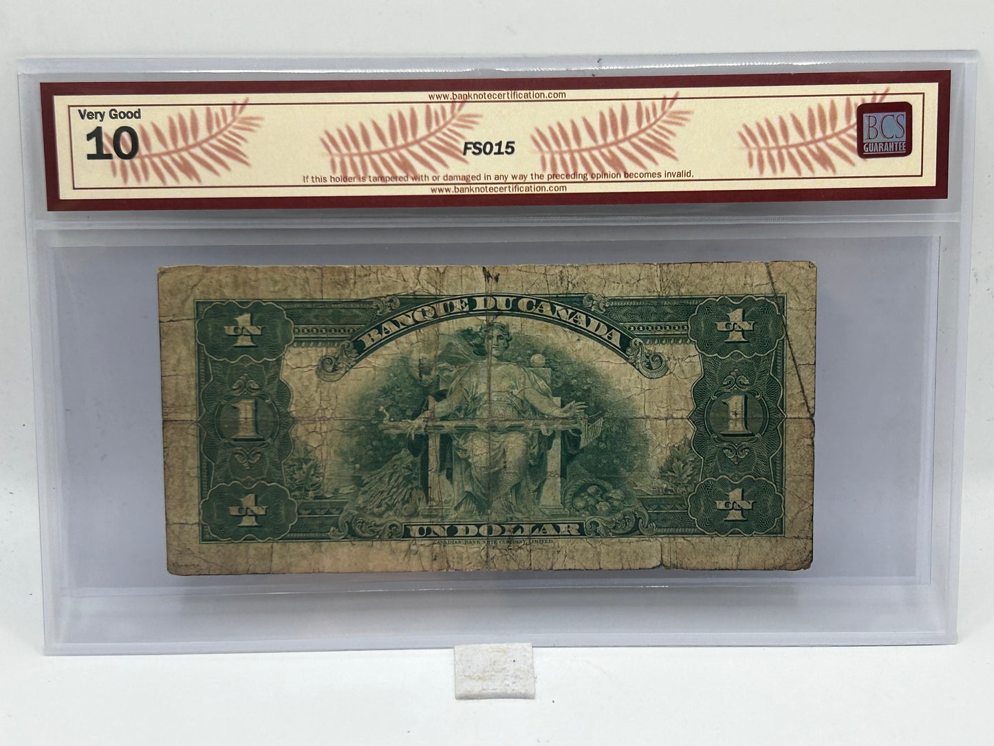 1935 Banque du Canada $1 BC-2 Osborne-Towers French Check Letter A BCS Very Good 10 - Reverse