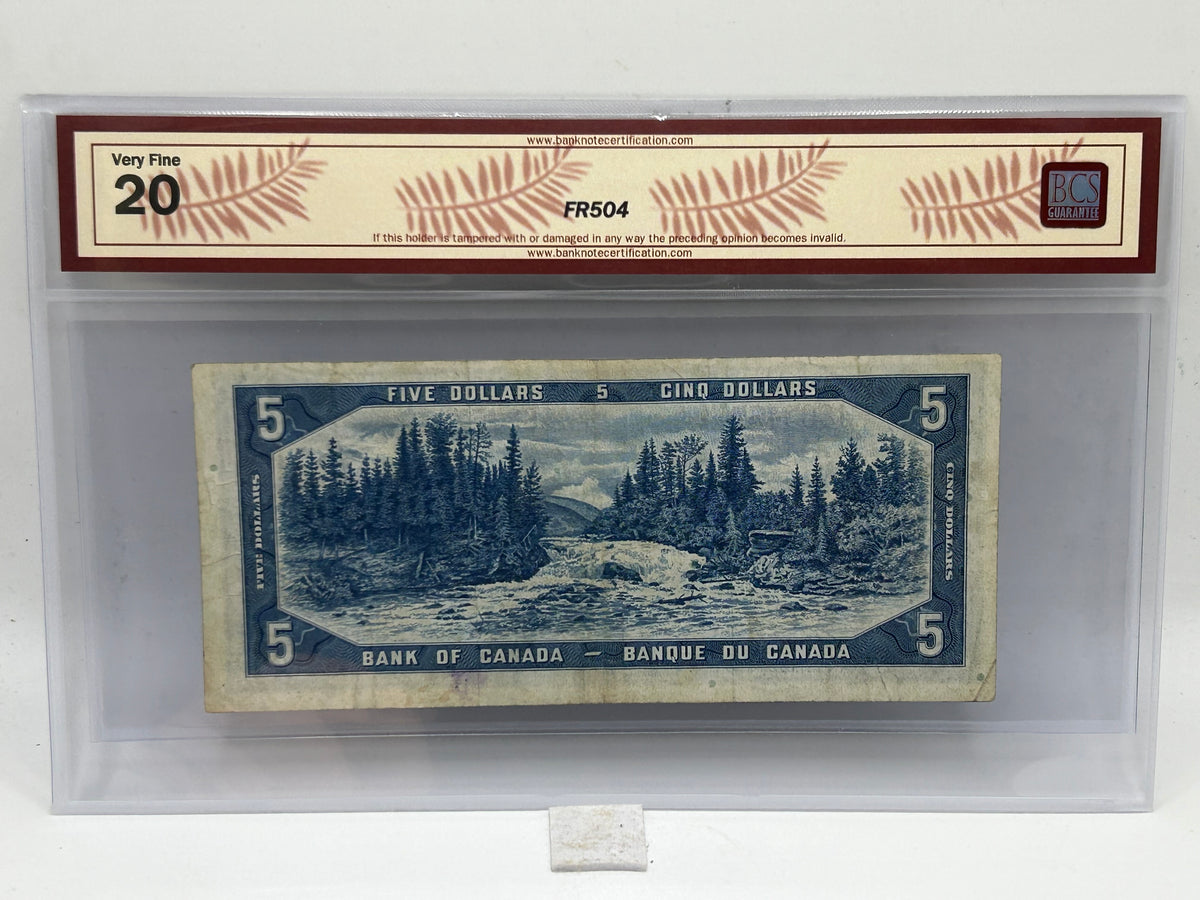 1954 Bank of Canada $5 BC-31a Coyne-Towers Devil's Face Changeover BCS Very Fine 20 - Reverse