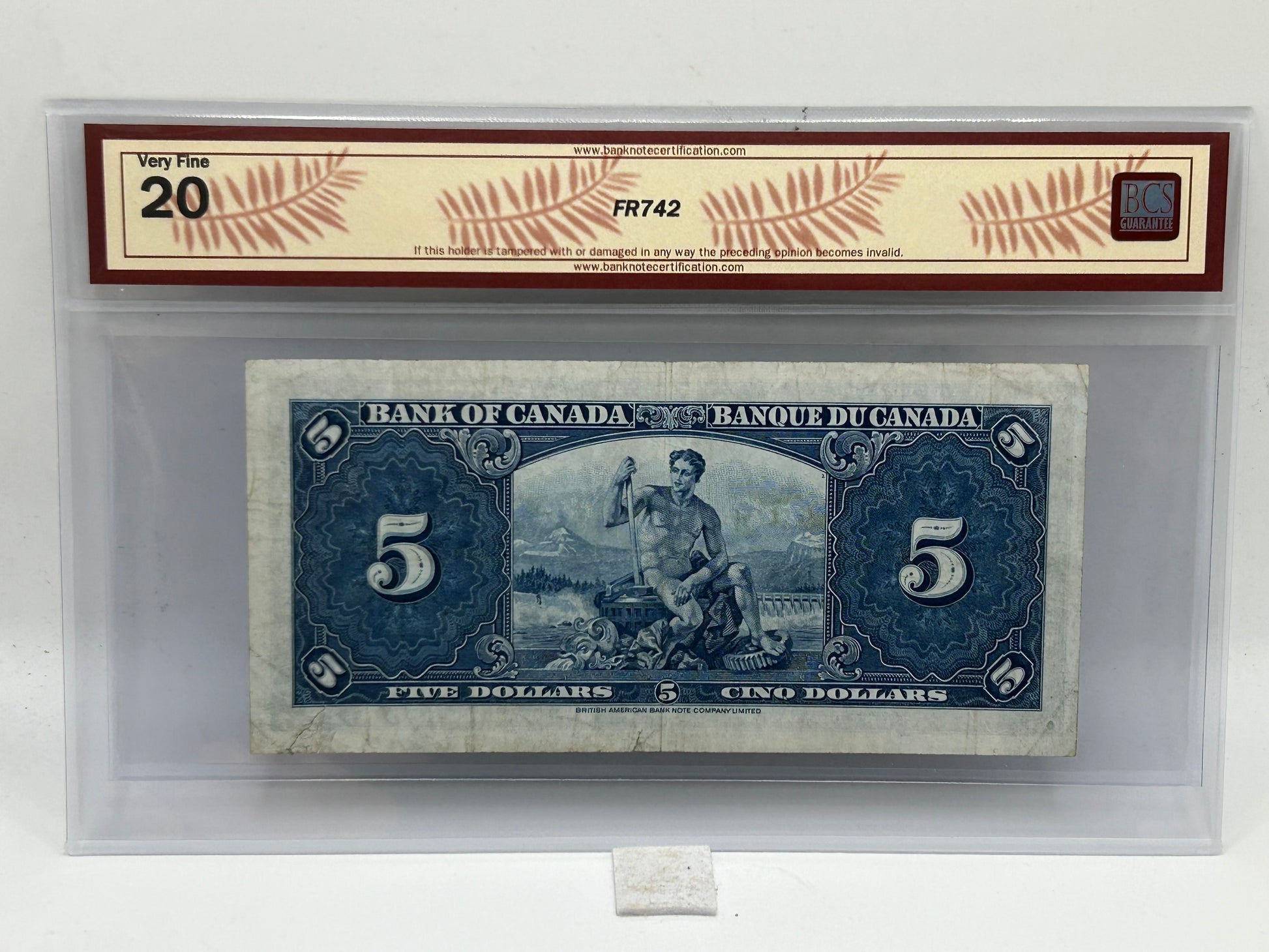 1937 Bank of Canada $5 BC-23b Gordon-Towers BCS Very Fine 20 - Reverse