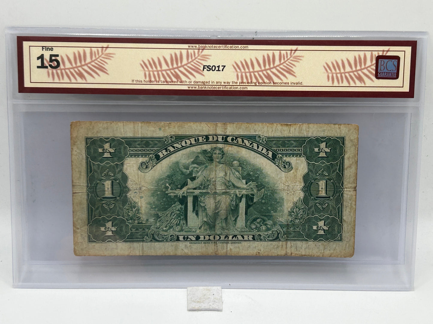 1935 Bank of Canada $1 BC-1 Osborne-Towers English Series A Check Letter C BCS Fine 15 - Reverse