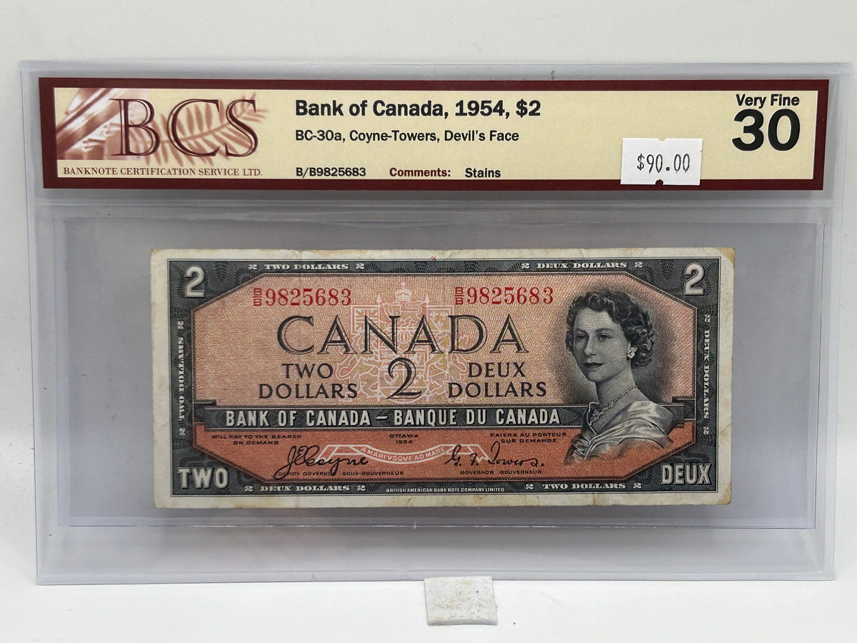 1954 Bank of Canada $2 BC-30a Coyne-Towers Devil's Face BCS Very Fine 30 - Obverse