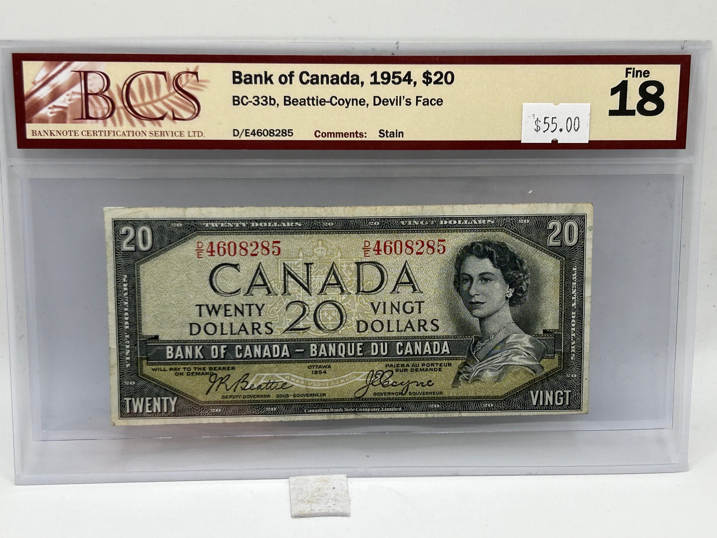 1954 Bank of Canada $20 BC-33b Beattie-Coyne Devil's Face BCS Fine 18 - Obverse