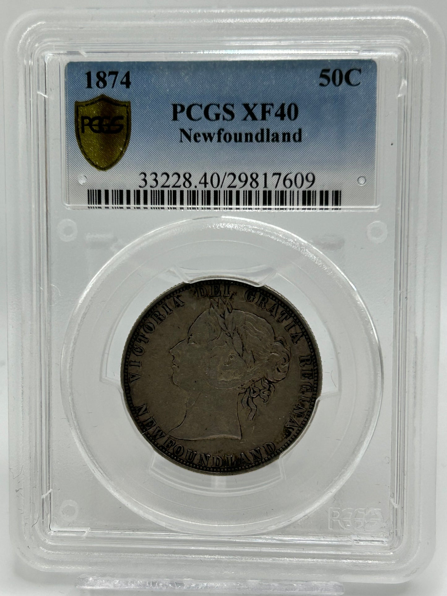 1874 Newfoundland 50 Cents PCGS XF 40 — Obverse