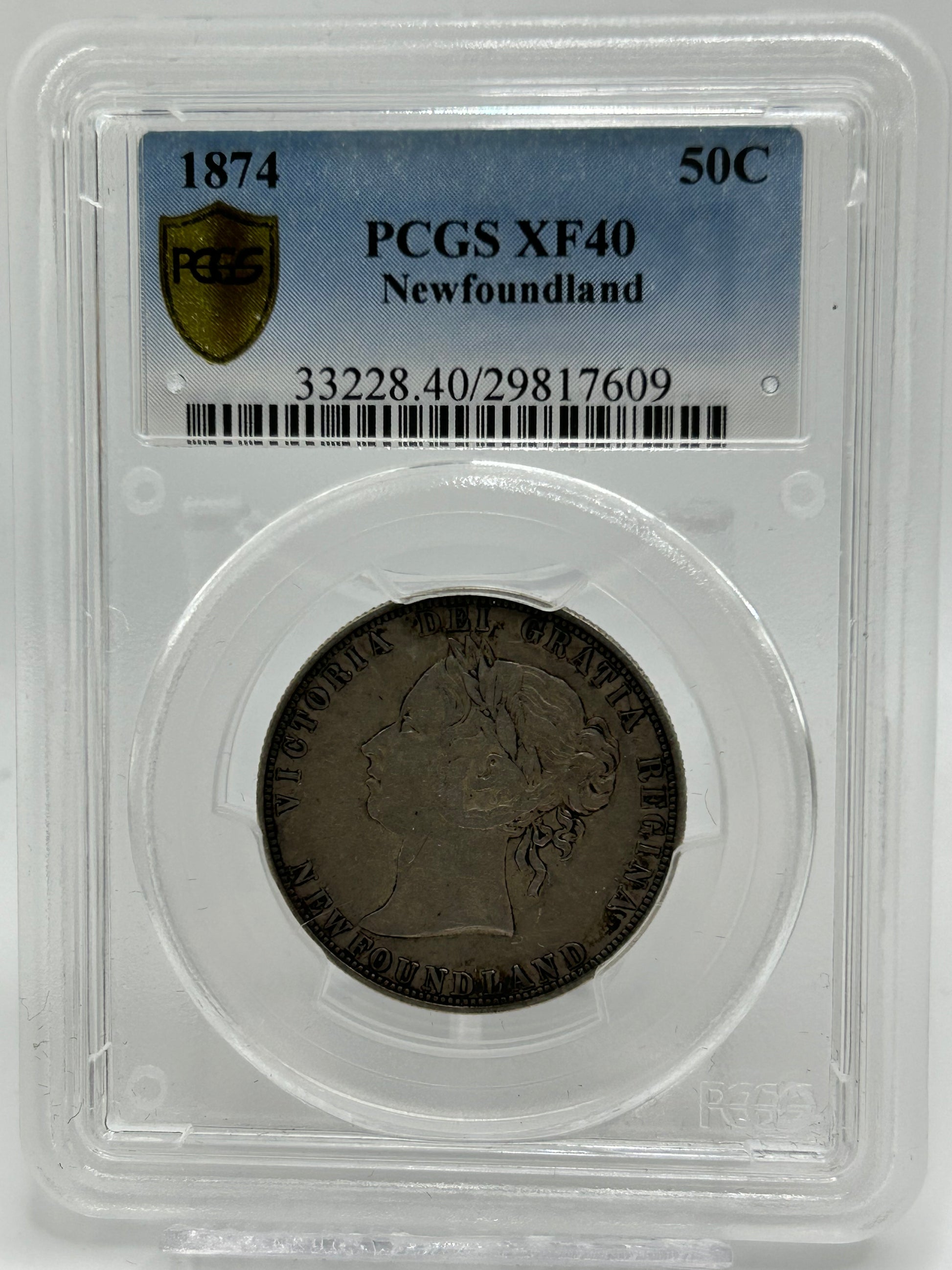 1874 Newfoundland 50 Cents PCGS XF 40 — Obverse