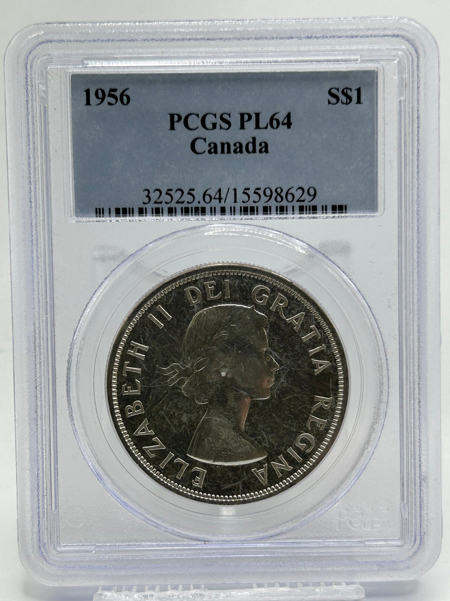 1956 Canada Silver Dollar PCGS PL 64 Queen Elizabeth II Gillick Portrait — Obverse