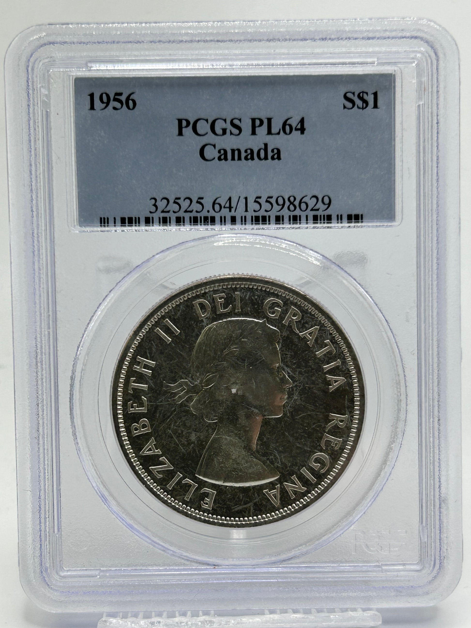 1956 Canada Silver Dollar PCGS PL 64 Queen Elizabeth II Gillick Portrait — Obverse