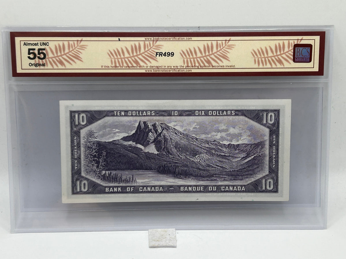 1954 Bank of Canada $10 BC-32a Coyne-Towers Devil's Face Changeover BCS Almost UNC 55 Original - Reverse
