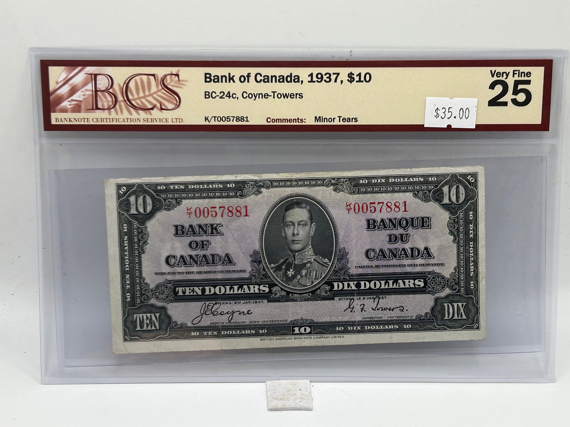 1937 Bank of Canada $10 BC-24c Coyne-Towers BCS Very Fine 25 - Obverse