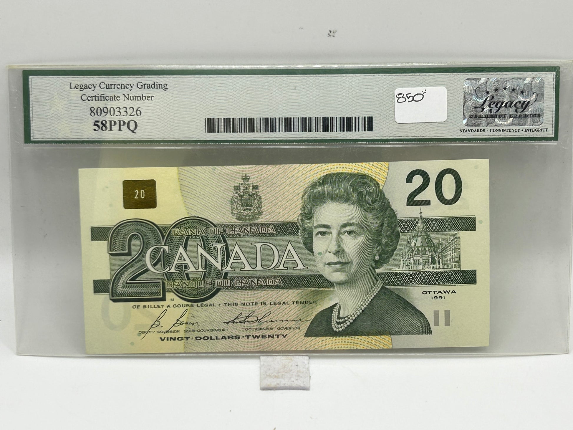 1991 Bank of Canada $20 Error BC-58b-i Bonin-Thiessen Partial Face to Back Offset Legacy 58PPQ - Reverse