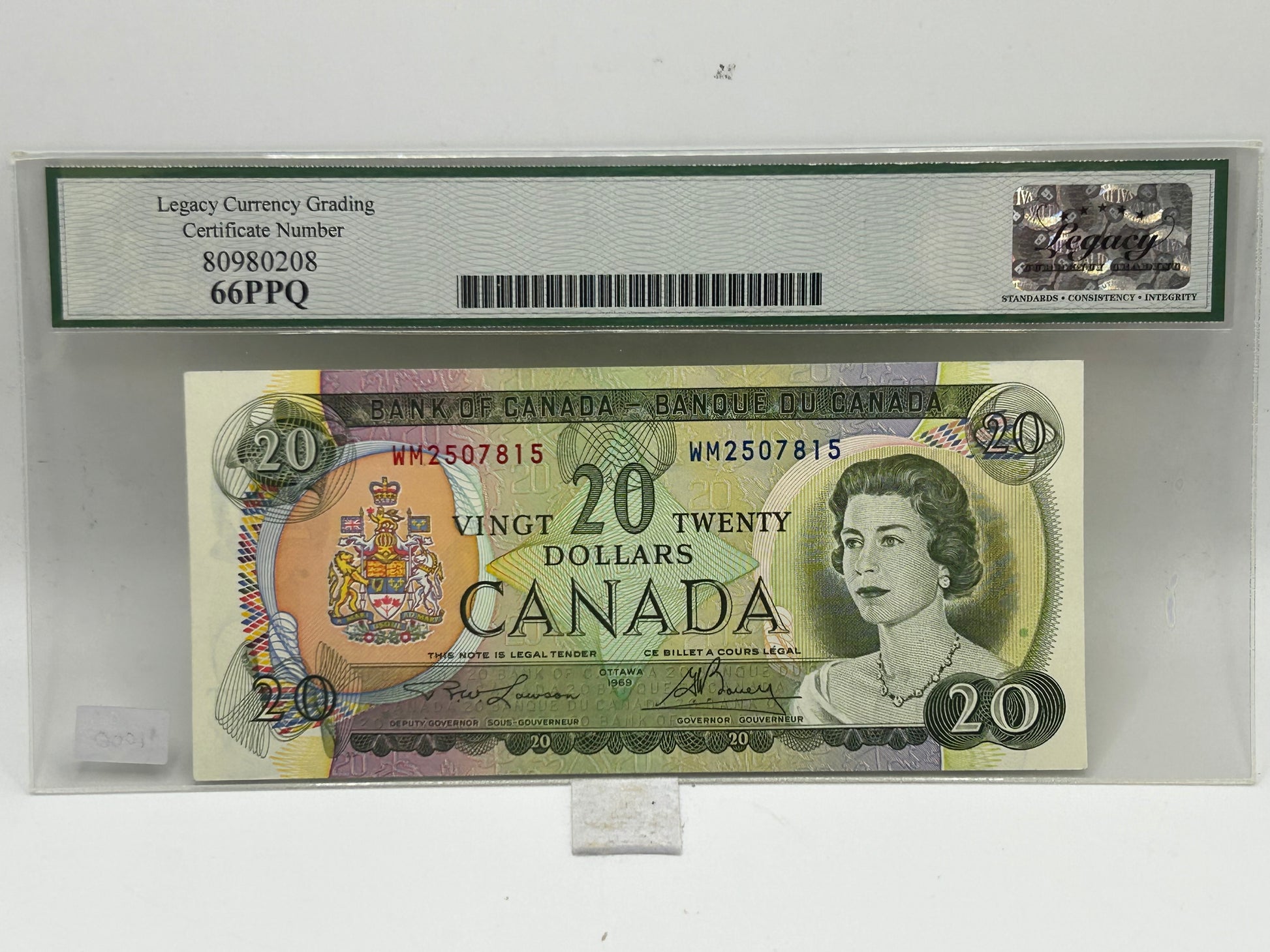 1969 Bank of Canada $20 Error BC-50b Lawson-Bouey Misaligned Back Printing Legacy Gem New 66PPQ - Reverse