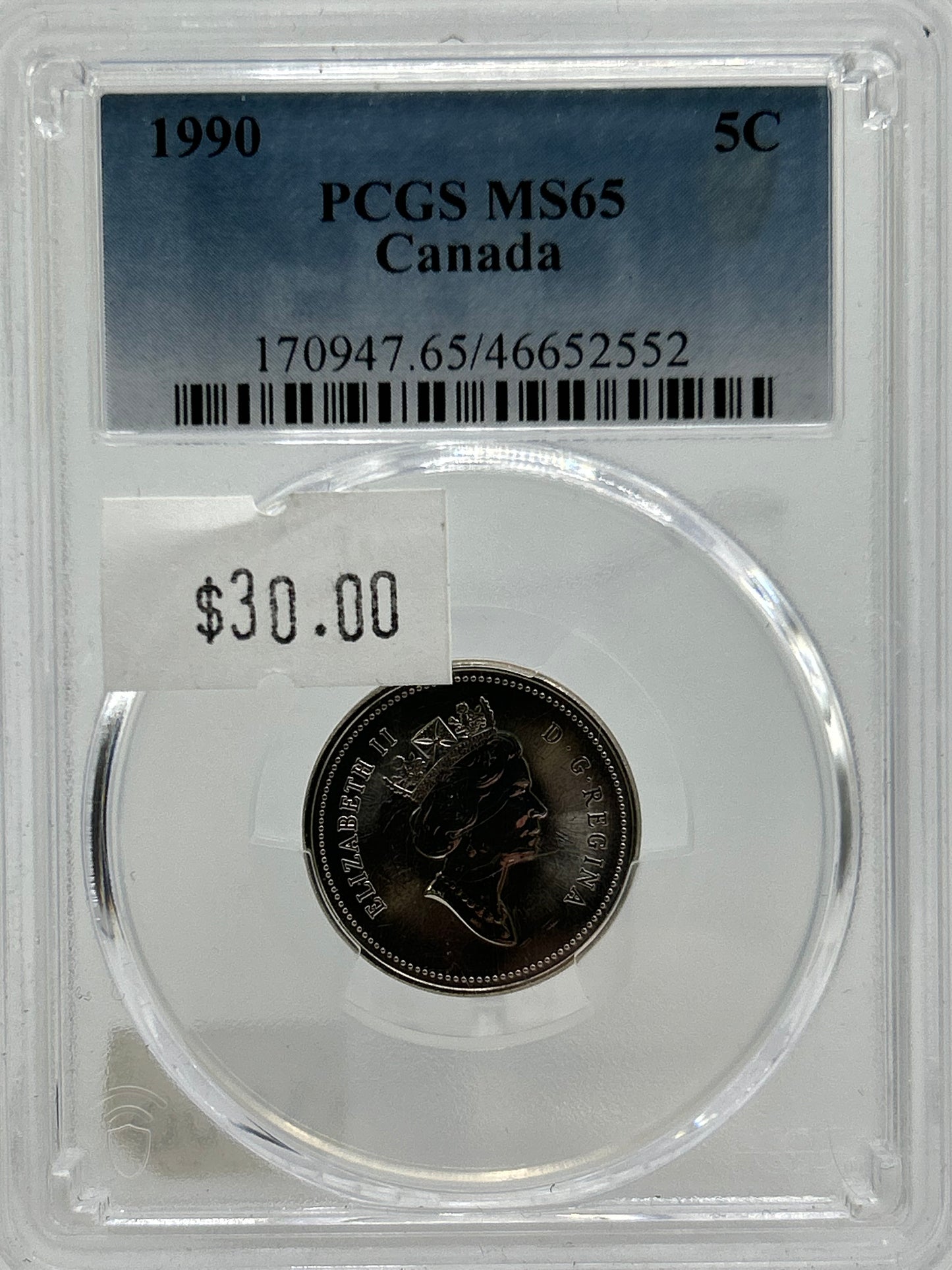 1990 Canada 5 Cents PCGS MS 65 Queen Elizabeth II — Obverse