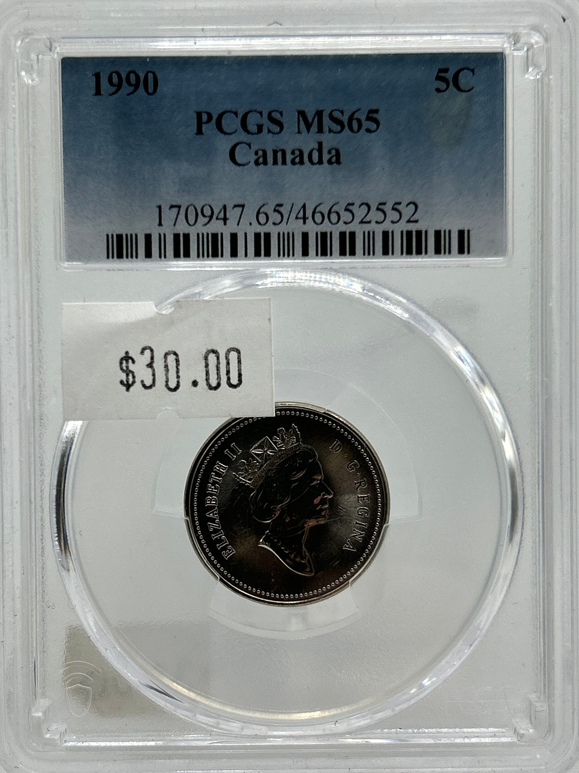 1990 Canada 5 Cents PCGS MS 65 Queen Elizabeth II — Obverse