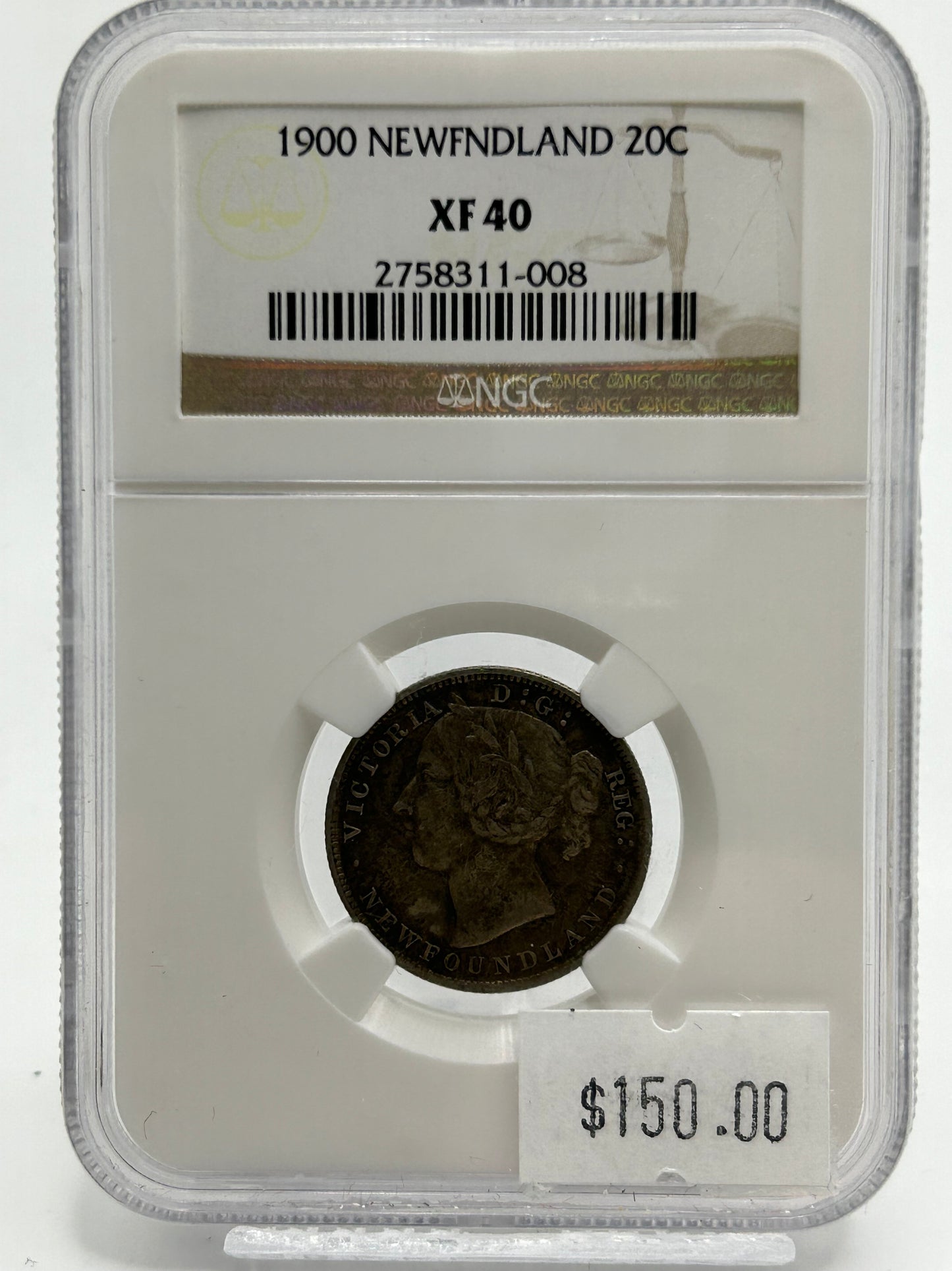 1900 Newfoundland 20 Cents NGC XF 40 Queen Victoria — Obverse