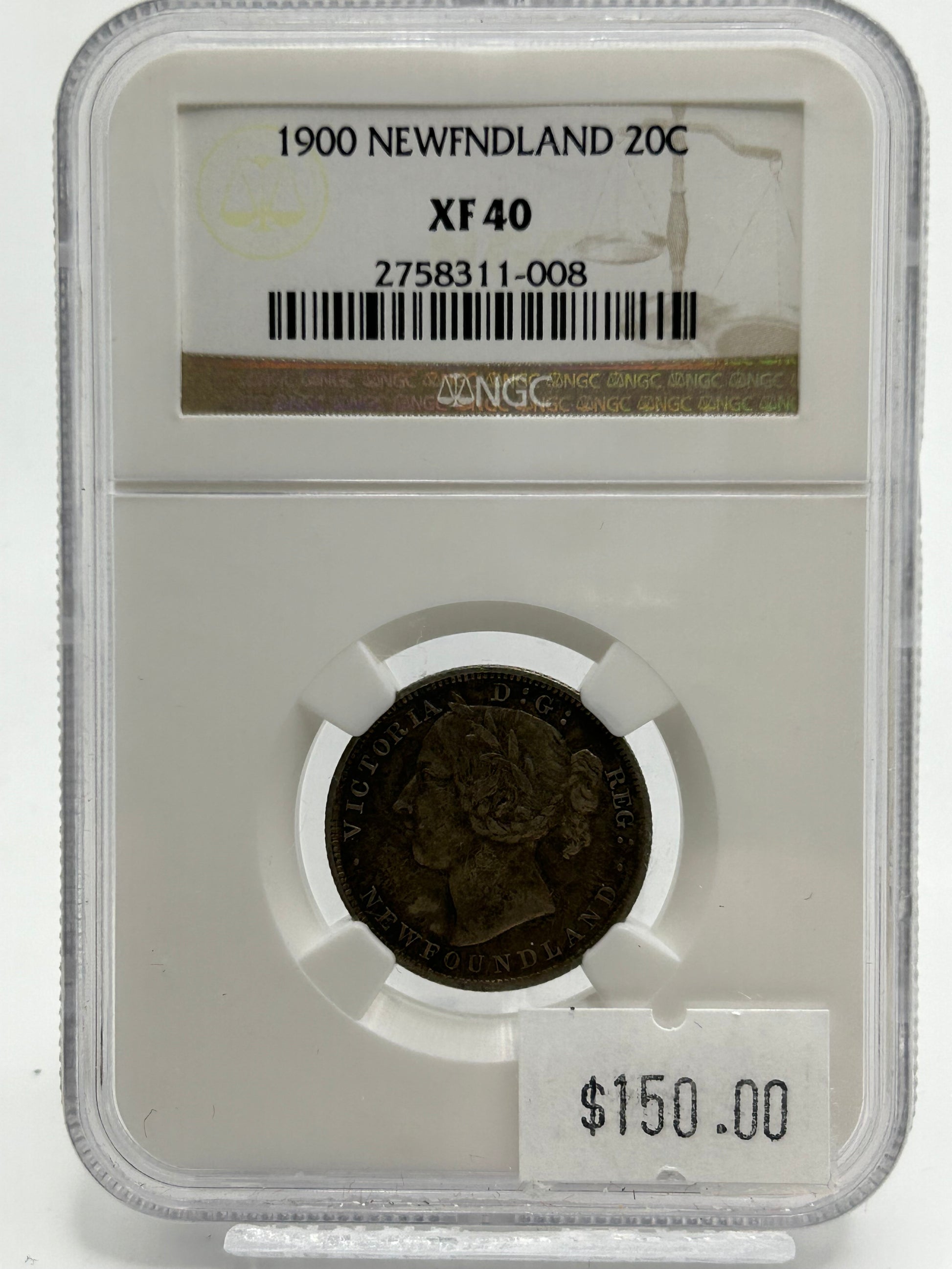 1900 Newfoundland 20 Cents NGC XF 40 Queen Victoria — Obverse