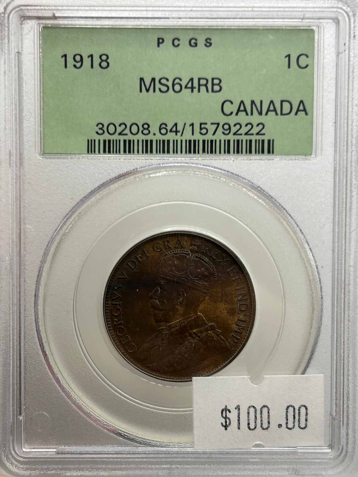 1918 Canada 1 Cent PCGS MS 64 RB King George V — Obverse