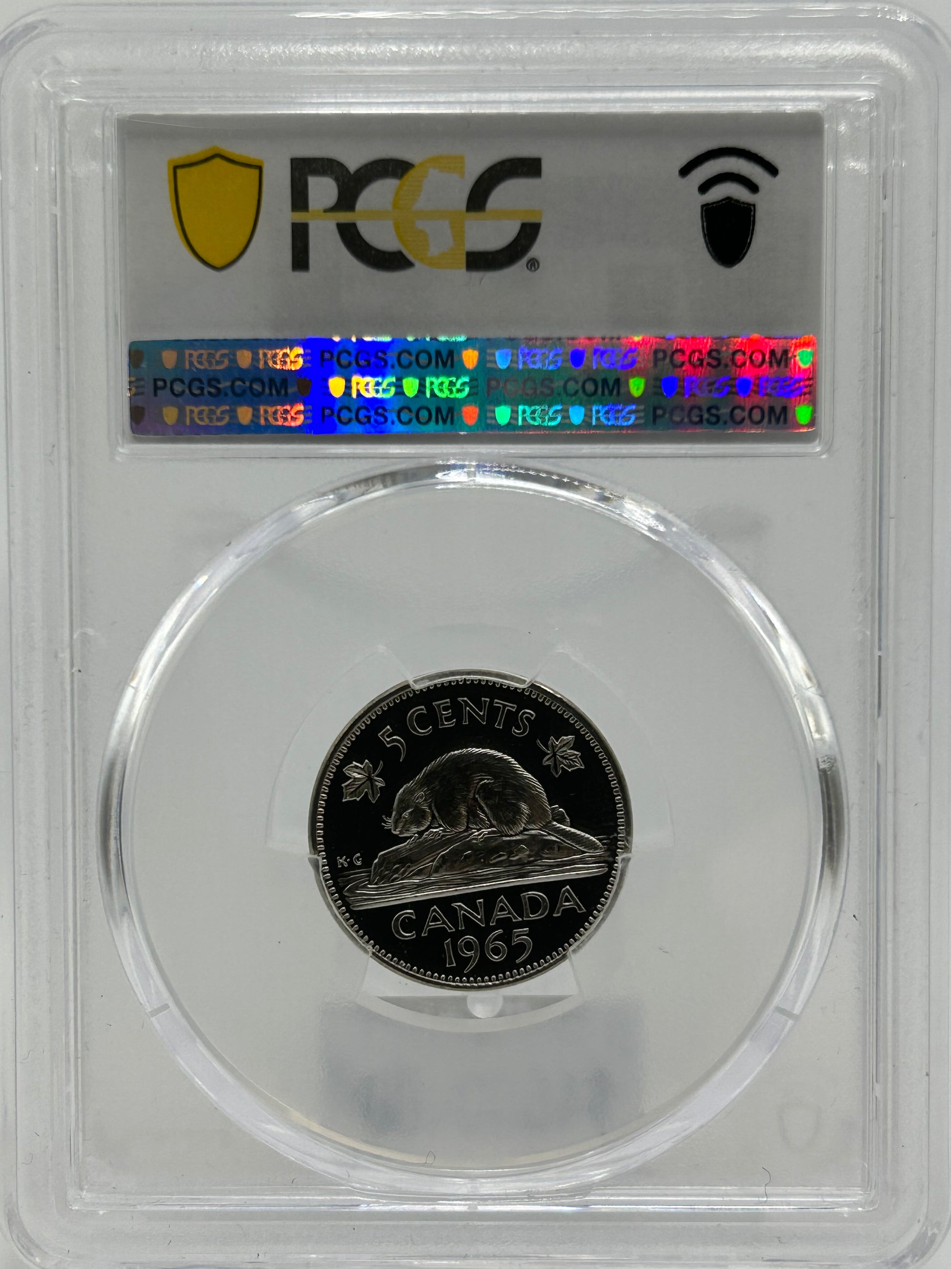 1965 Canada 5 Cents PCGS PL 64 Large Beads — Beaver Reverse