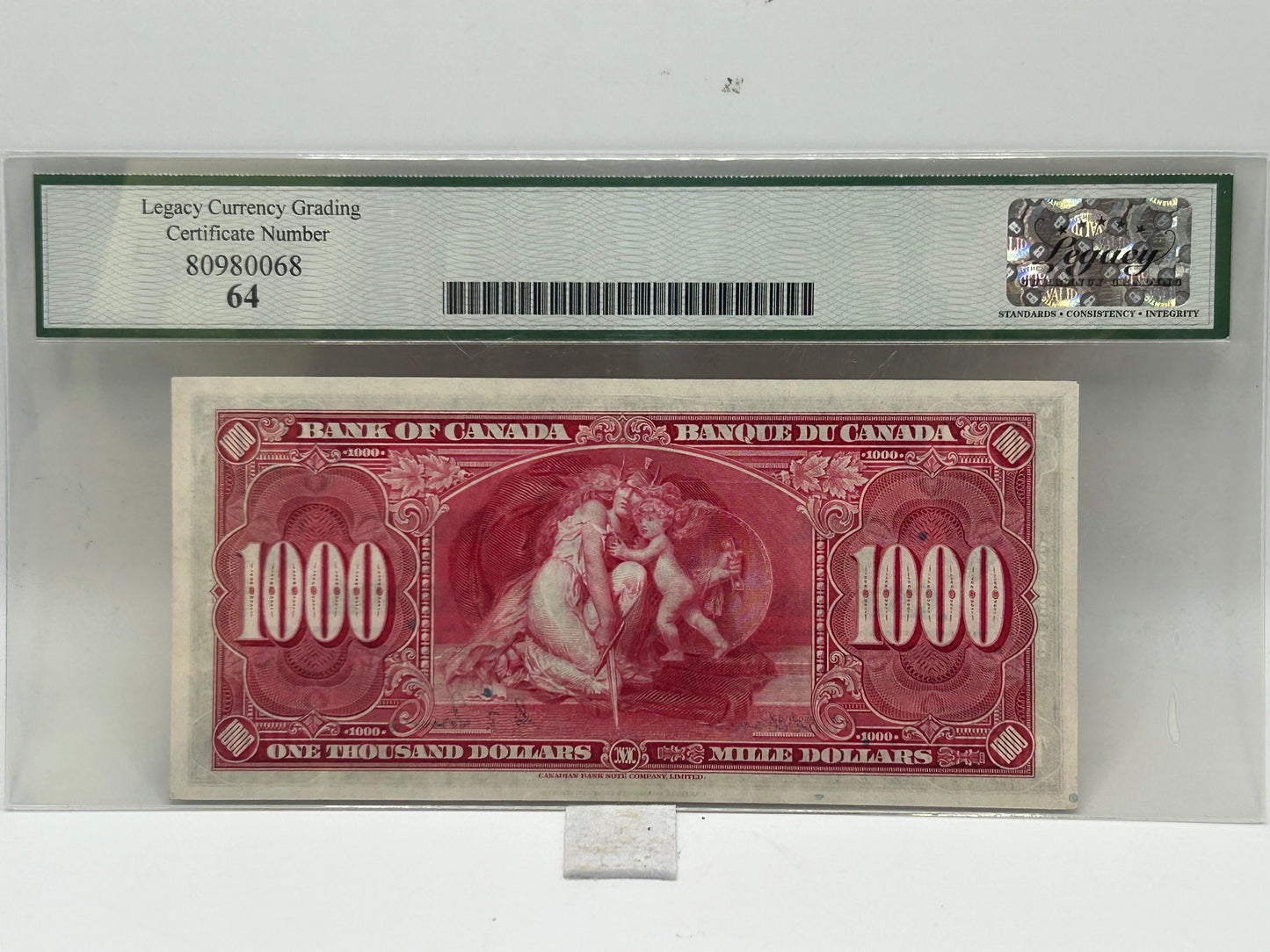 1937 Bank of Canada $1000 BC-28 Osborne-Towers Low Serial AK0000068 Legacy Very Choice New 64 - Reverse