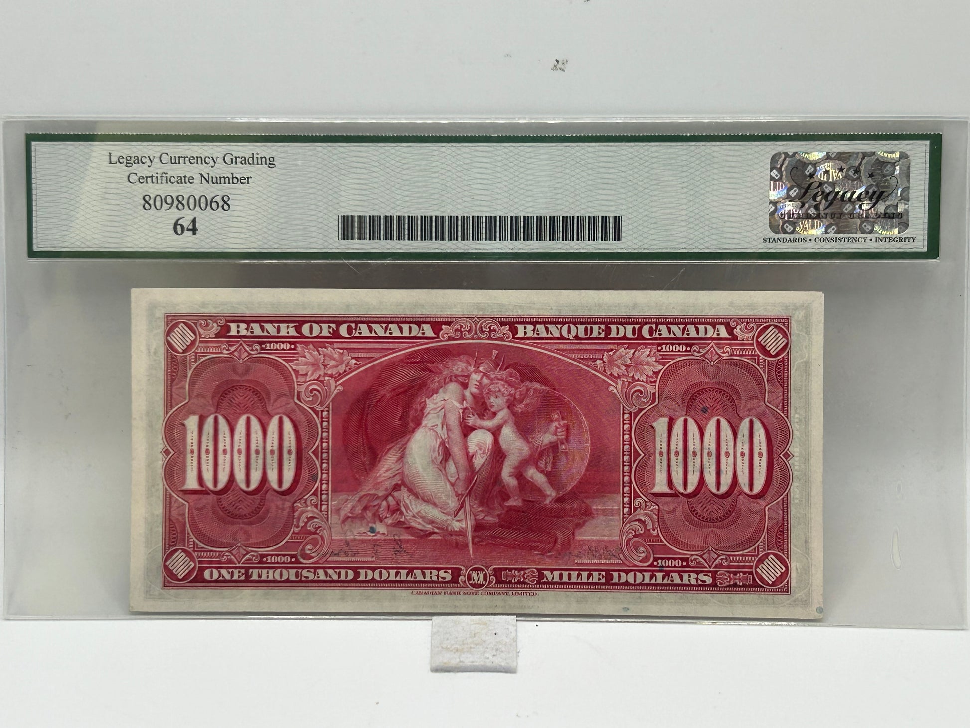 1937 Bank of Canada $1000 BC-28 Osborne-Towers Low Serial AK0000068 Legacy Very Choice New 64 - Reverse