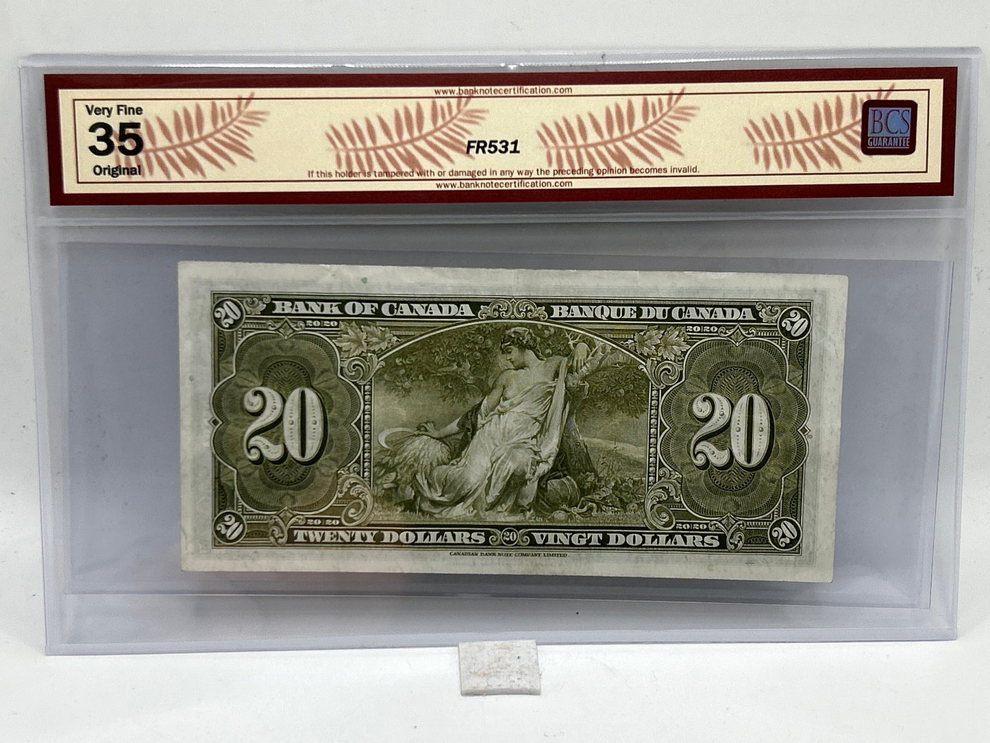 1937 Bank of Canada $20 BC-25c Coyne-Towers Changeover BCS Very Fine 35 Original - Reverse
