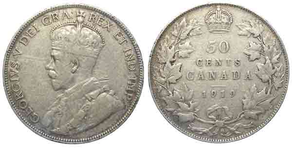 canada 1919 half dollar F-12