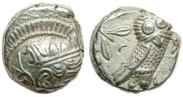 Athen tetradrachm very off-center.