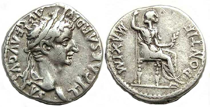 tiberius denarius in very fine